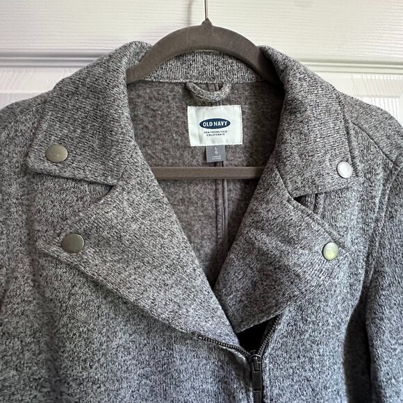Women's Large Old Navy Gray Knit Asymmetric Zip Moto Sweater Jacket NWOT - Picture 3 of 7